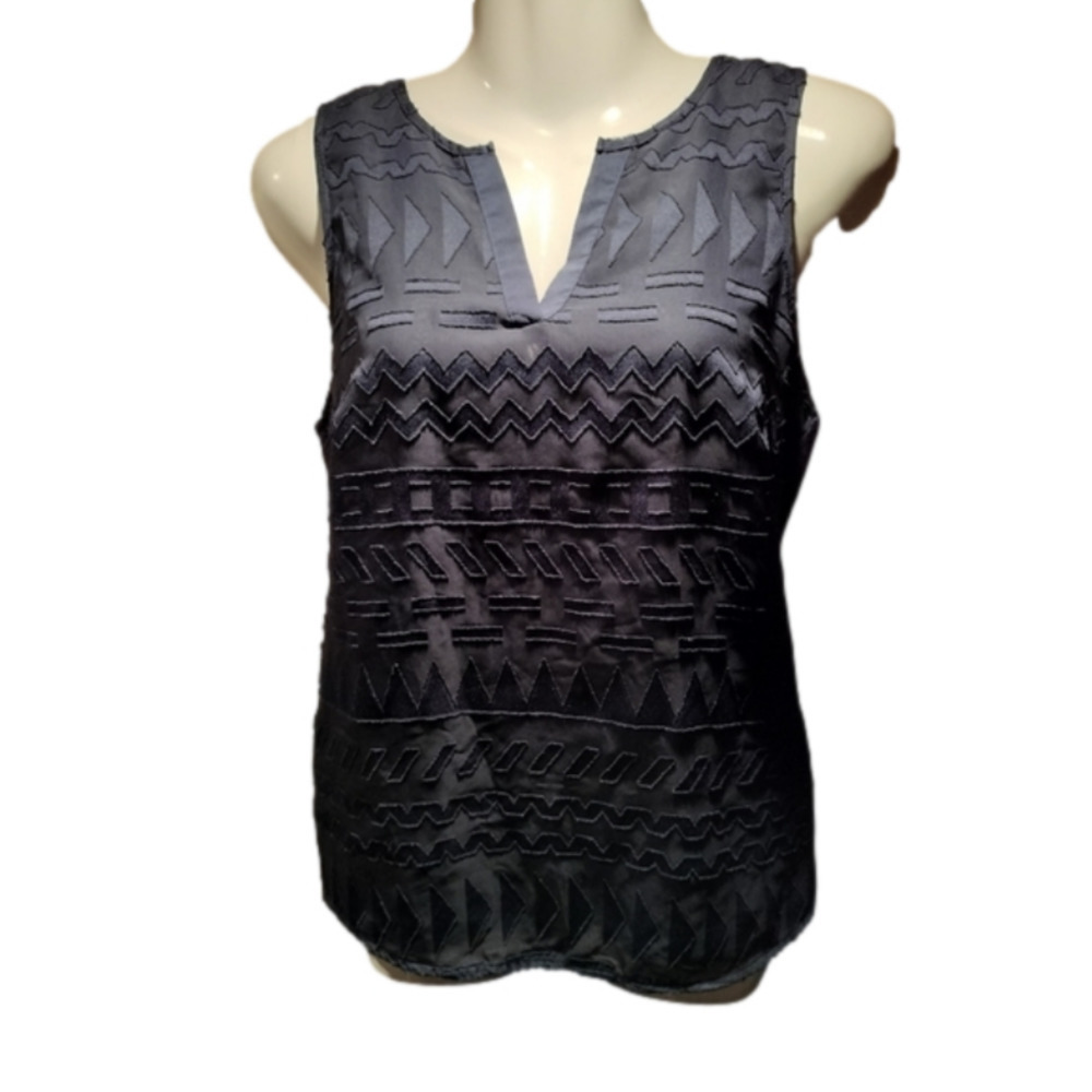 market & spruce midnight blue tank top knit lined sheet geometric front sz small